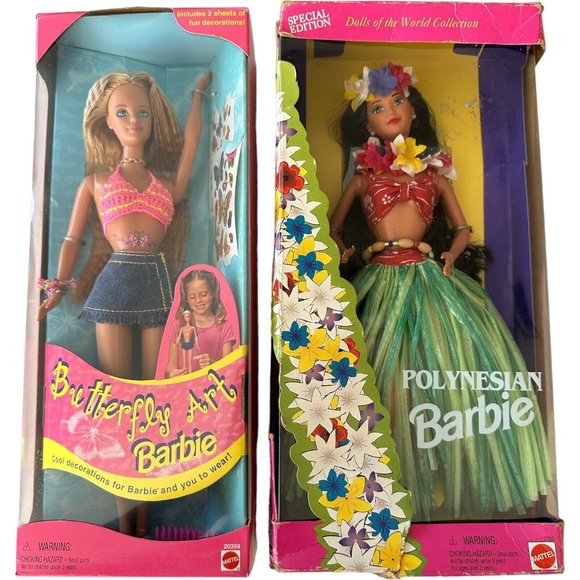 Mattel Other - Lot of 2 Barbie Dolls Polynesian Barbie and Butterfly Art Barbie